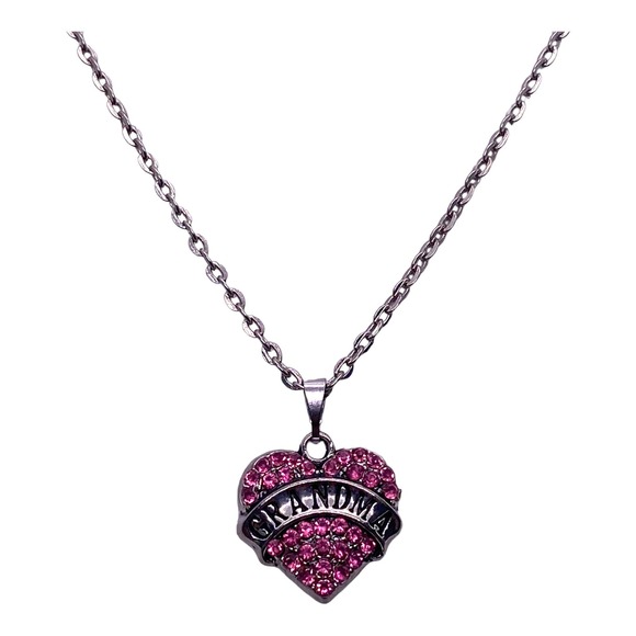 Pink Rhinestone Cubic Zirconia Gemstone Grandma Heart Necklace Gift Box - Picture 2 of 4